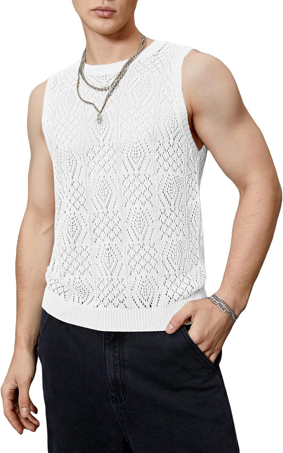 Herren Strickpullover Modernes Lochmuster Trendy