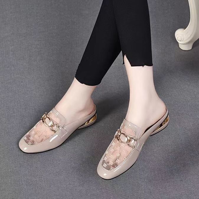 Damen Mules Elegante Transparent mit Goldene Akzente