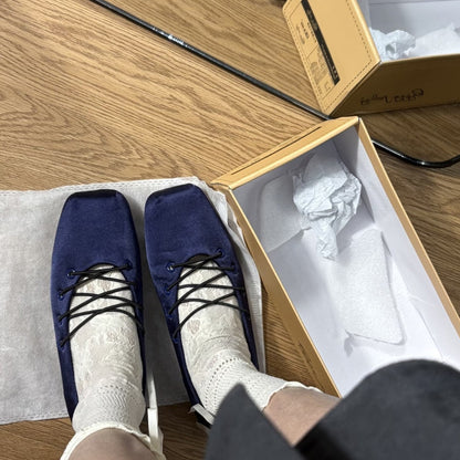 Damen Ballerinas Weich Bequem Geflochtene Schnürsenkel