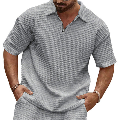Herren T-Shirt Kurzarm Strukturiert Moderner Kragen - BerlinGlamour