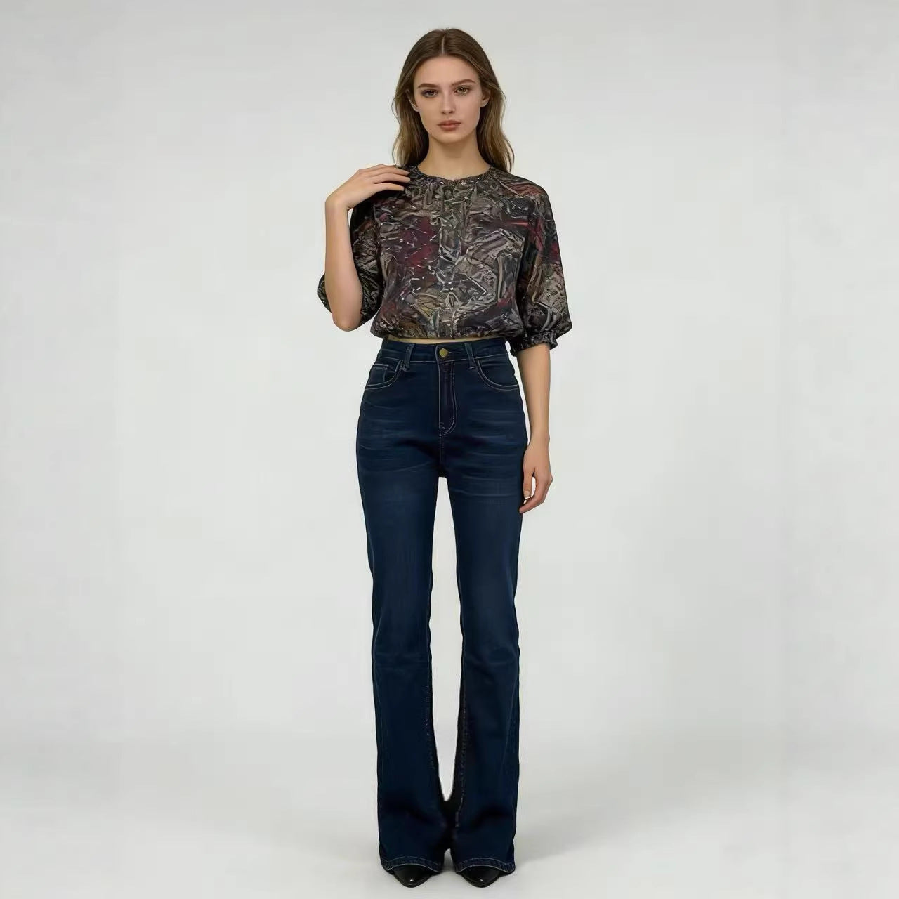 Damen High-Waist Jeans Flared Mit perfektem Sitz