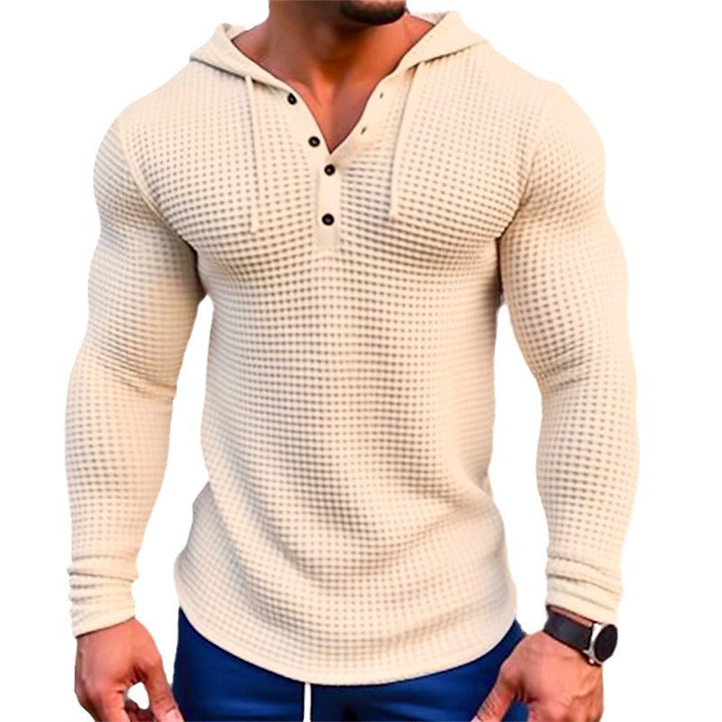 Herren Hoodie Waffelstruktur Lässig Mit Knöpfen