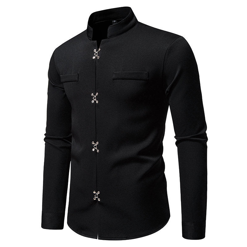 Herren Hemd Asiatisch Knopf Design Elegant