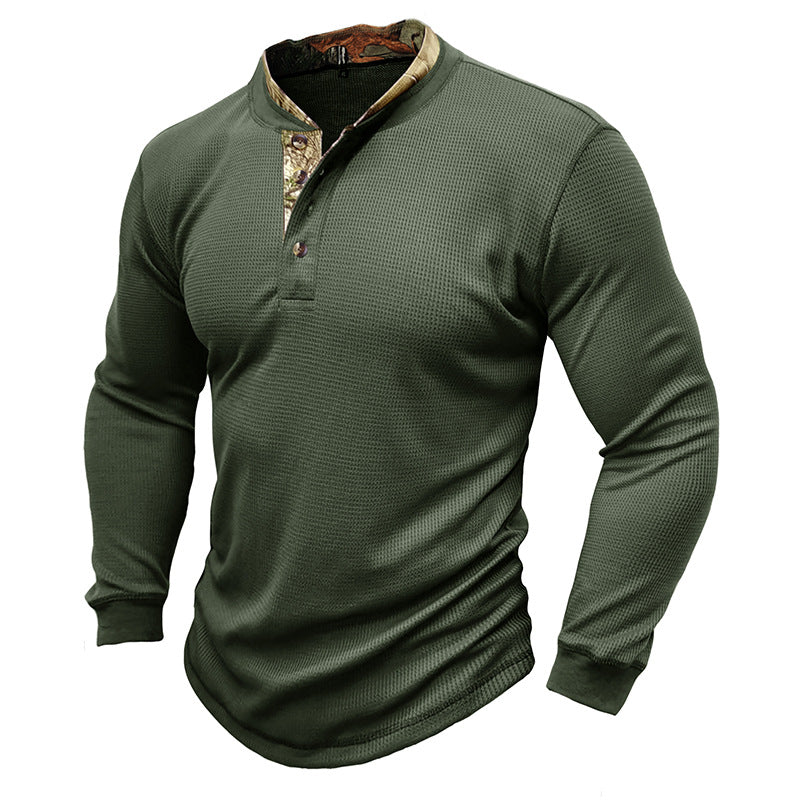 Herren Langarmhemd Stehkragen Modern Kontrastdetails