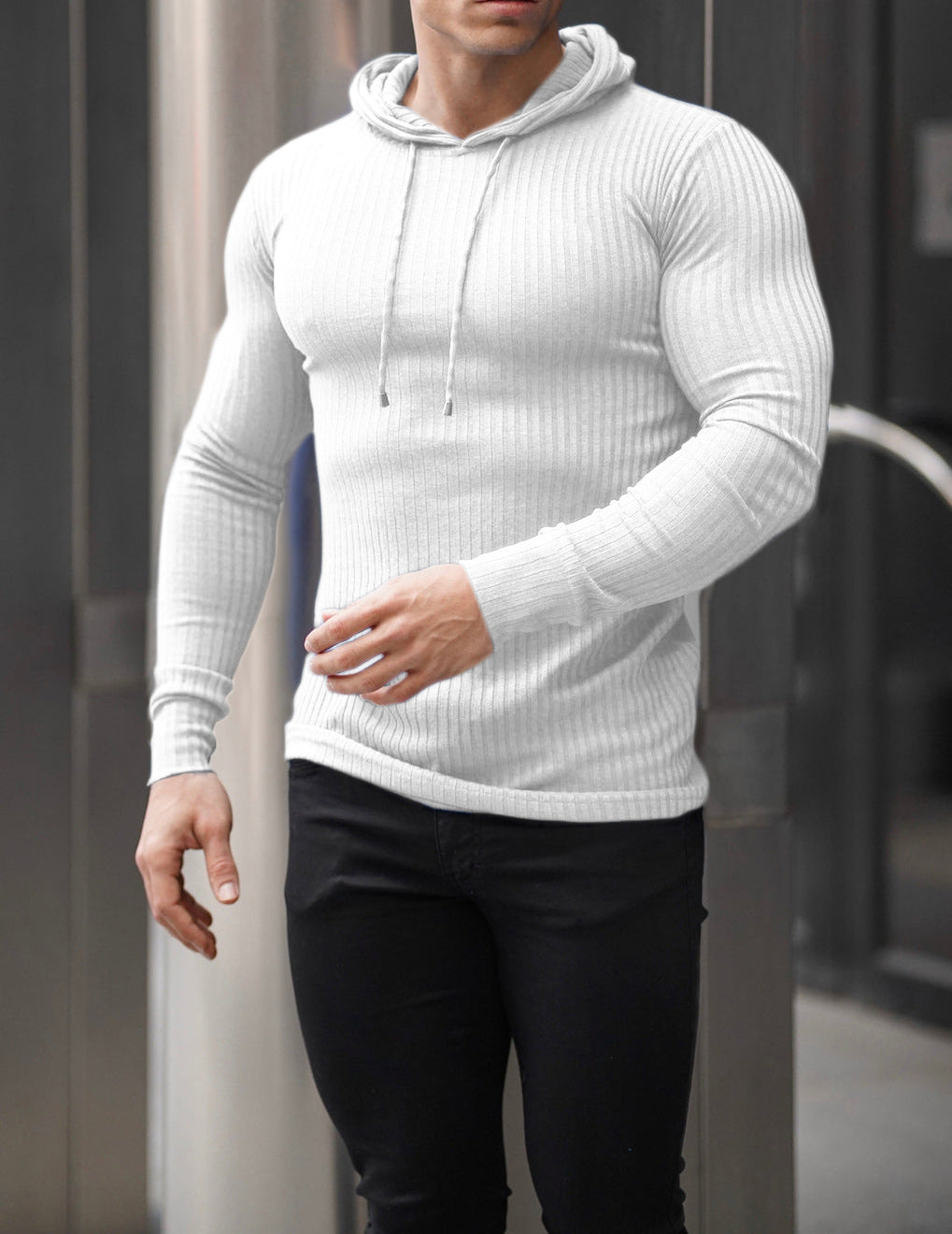 Herren Langarm Hoodie Sportlich Strukturiert Baumwolle