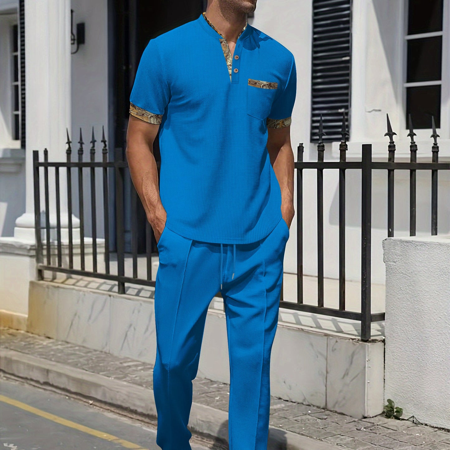 Männer Kurzarmhemd Exotisch mit Hose Sommer
