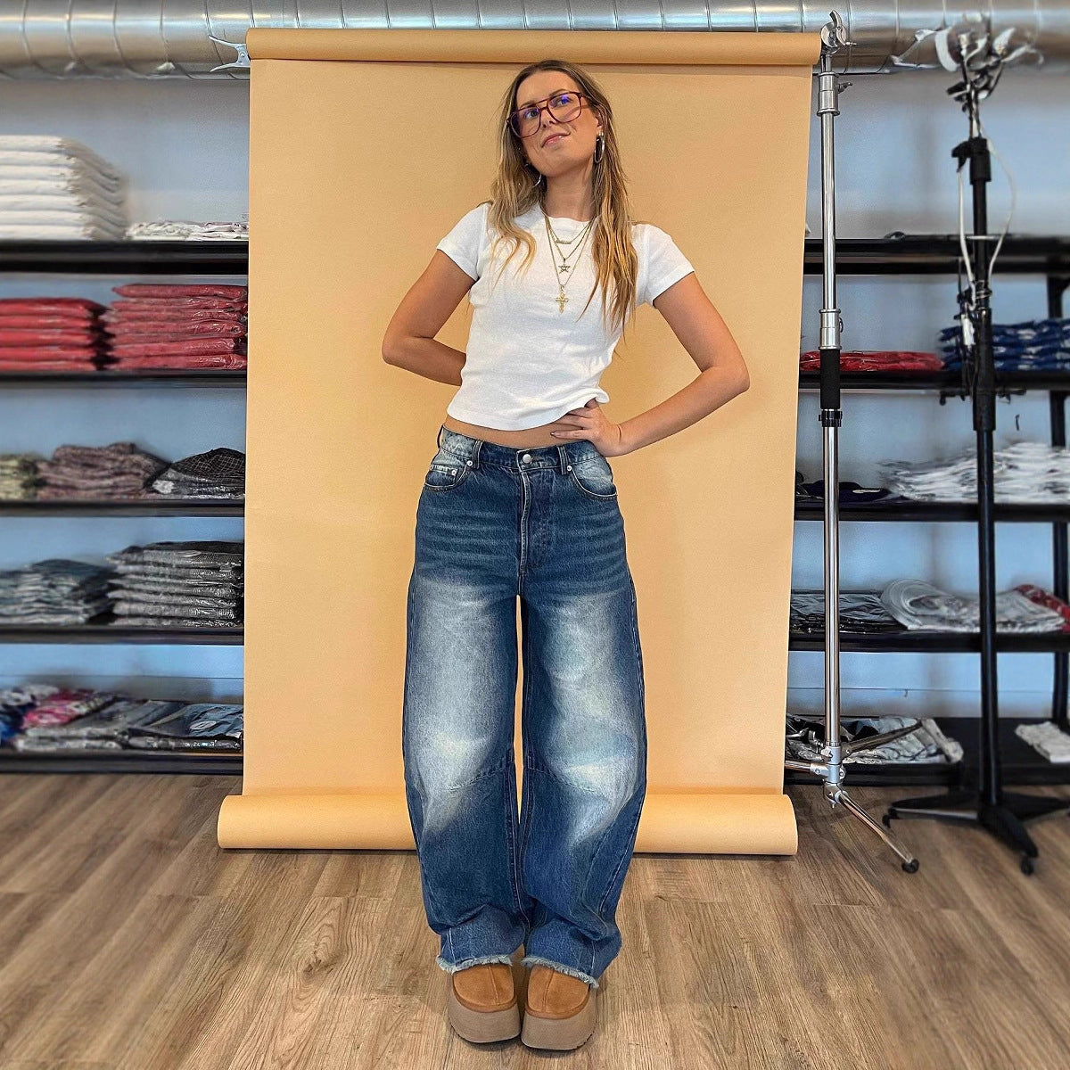 Damen Jeans Bequem Lockere Alltagsjeans
