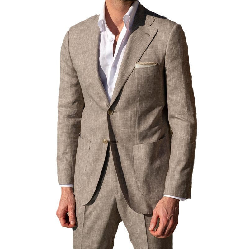 Herren Leinenanzug Slim Fit Streifen Sommer