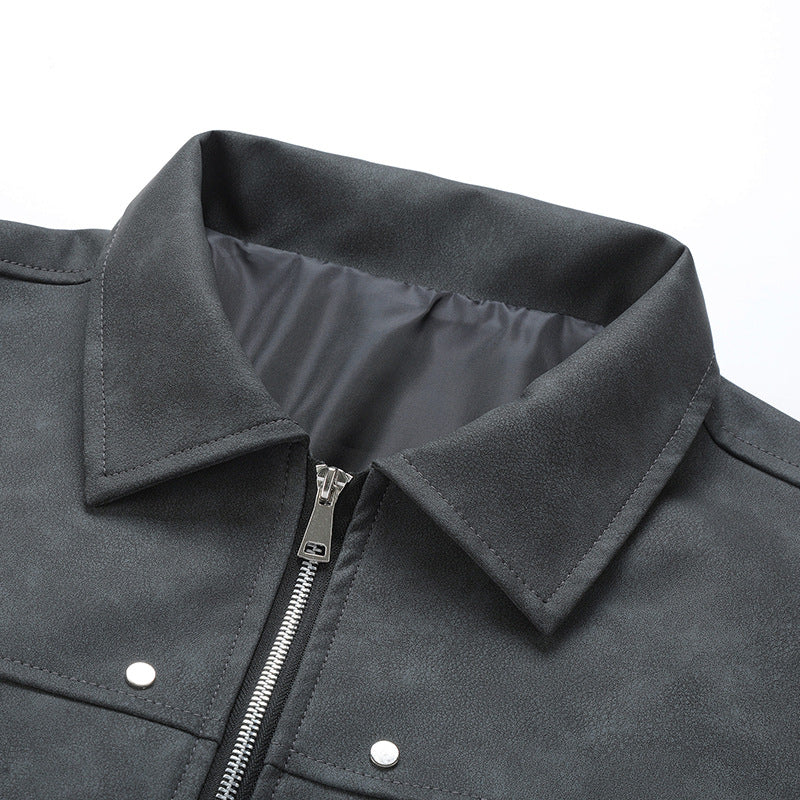 Herren Kunstlederjacke Lässig Reißverschluss Taschen Modern