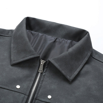 Herren Kunstlederjacke Lässig Reißverschluss Taschen Modern
