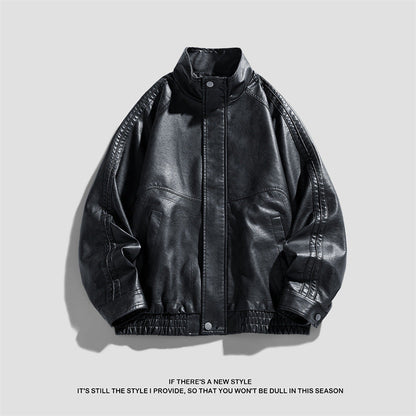 Herren Lederjacke Modern mit Hoher Kragen und Reißverschlusstaschen - BerlinGlamour