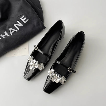 Damen Ballerinas Mit Blumenmuster Glänzend