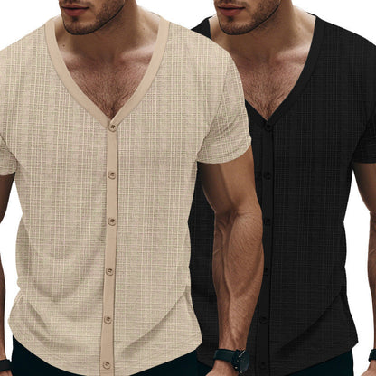 Herren Kurzarm Shirt Modern mit Knöpfen Strukturiert - BerlinGlamour