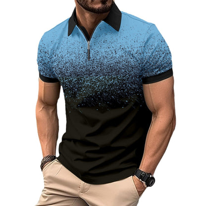 Herren Poloshirt Kurzarm Farbverlauf Modern Halbreißverschluss