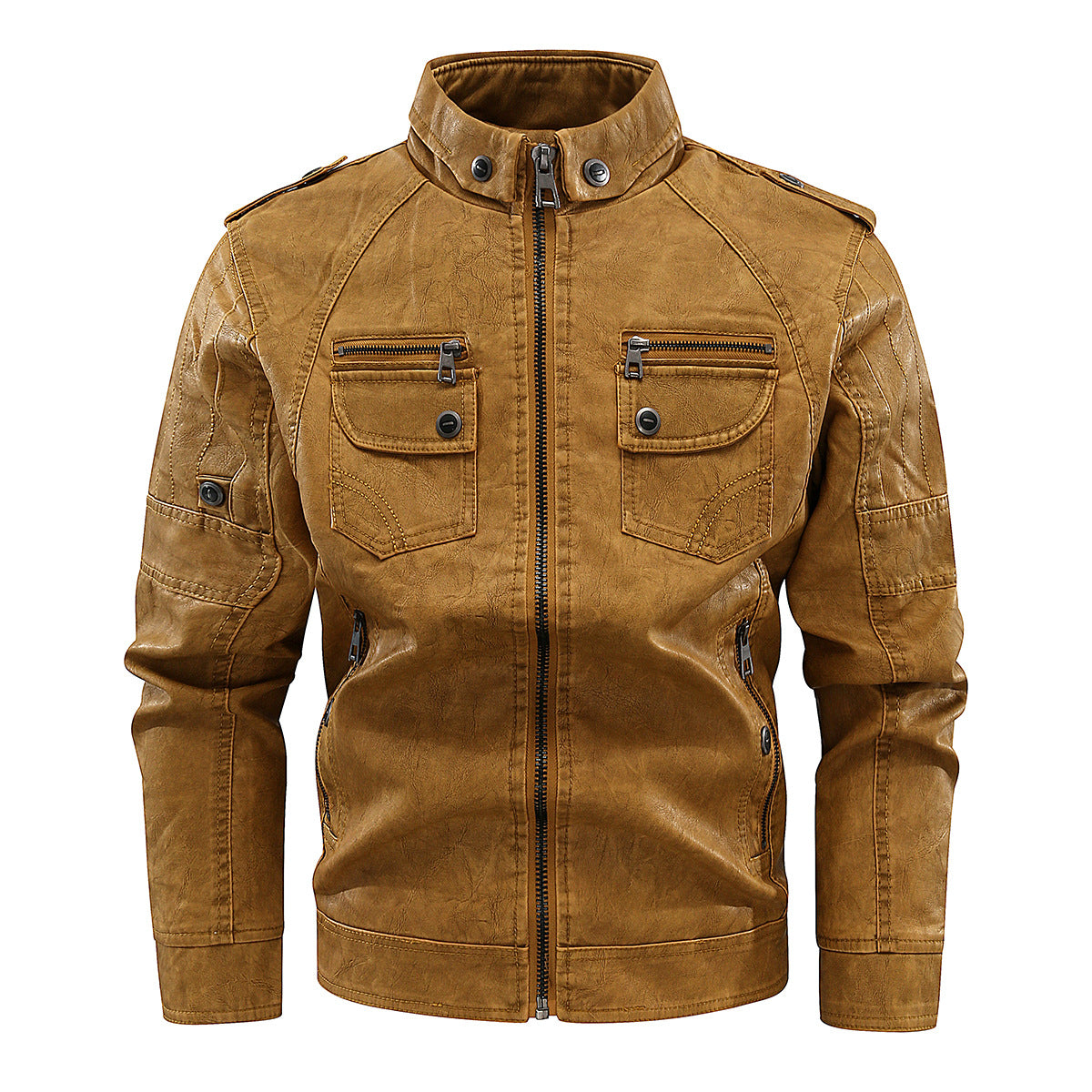 Lederjacke Herren Elegant Reißverschluss Lederjacke Schwarz