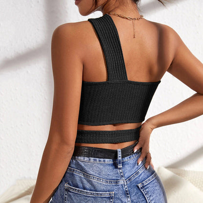 Damen Crop-Top Asymmetrisch Cut-Out Trendig Modern