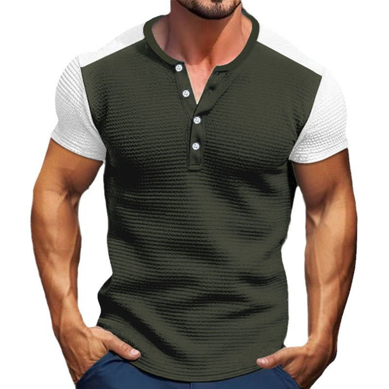 Herren Hemd Kurzarm Modisch Henley Kragen