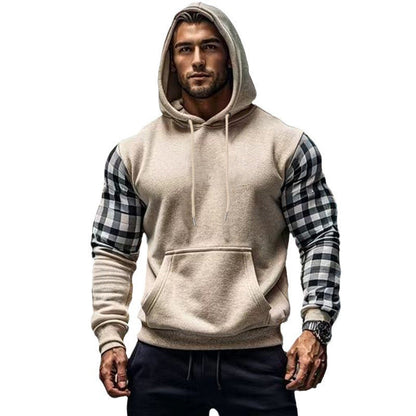 Herren Kapuzenpullover Karomuster Ärmel Kängurutasche Modern
