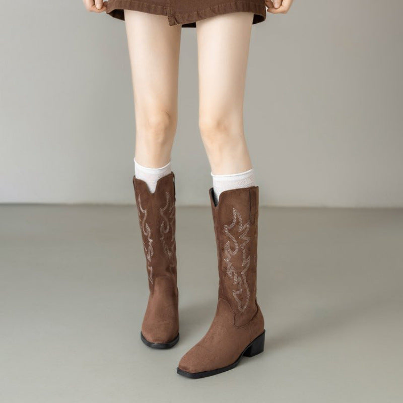 Damen Stiefel mit Stickerei Komfort Absatz Höhe