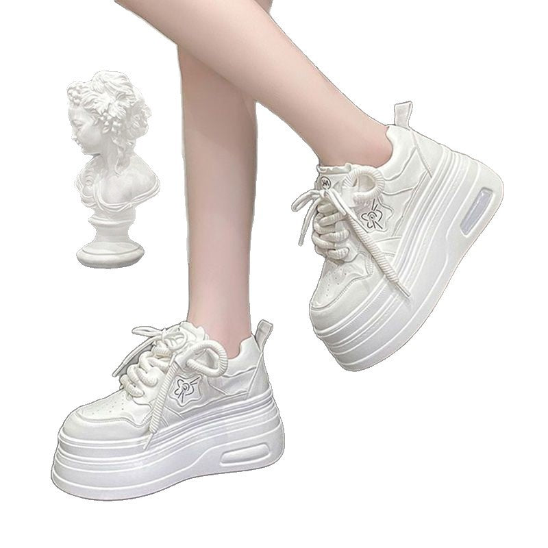 Damen Plateau Sneaker Sportlich mit Blumen Detail