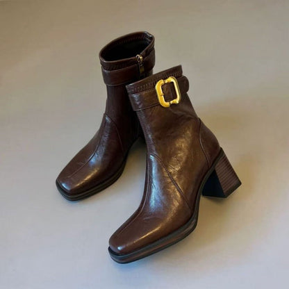 Damen Stiefeletten Hoch Hacken Schnalle Modisch Elegante