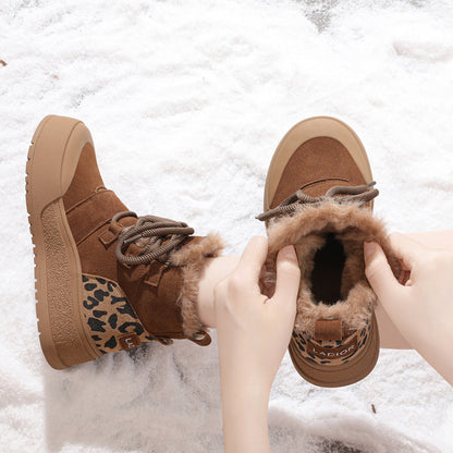 Damen Winterboots Kuschelig Animal-Print Stylisch