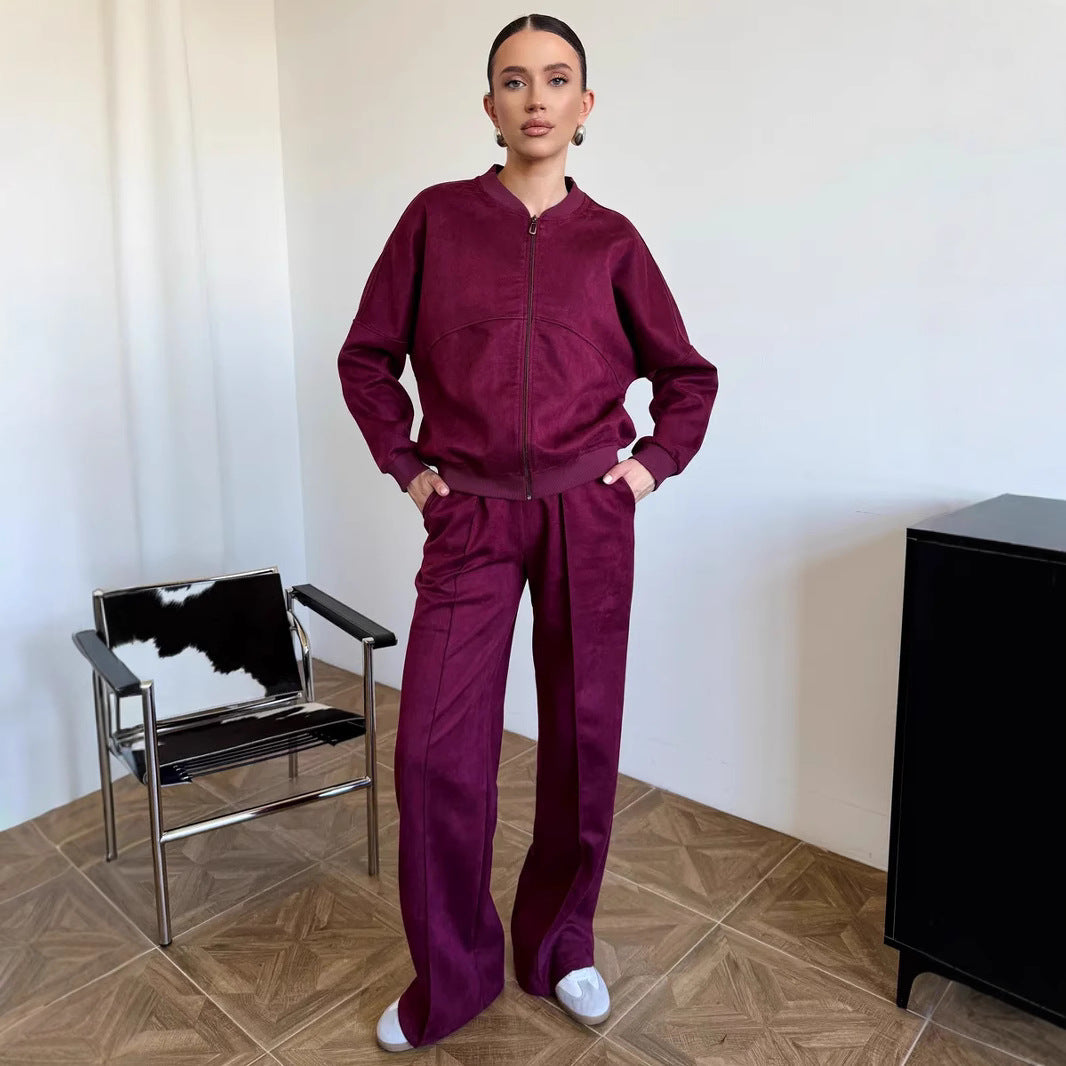 Damen Sportliche Jogginganzug Set mit Elastikbund Schwarz