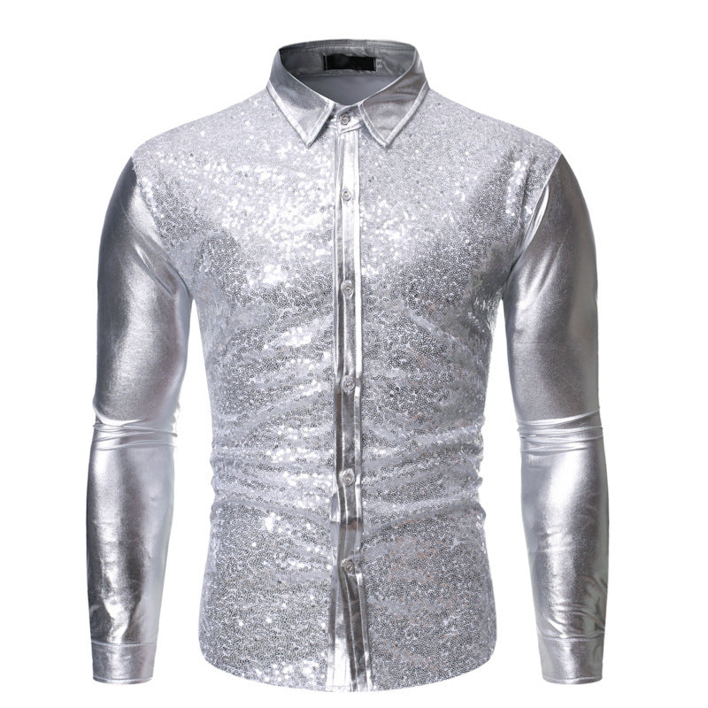 Herren Glitzershirt Paillettenhemd Slim Fit Modern