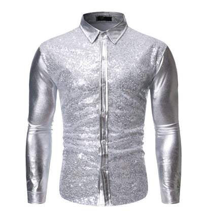 Herren Glitzershirt Paillettenhemd Slim Fit Modern