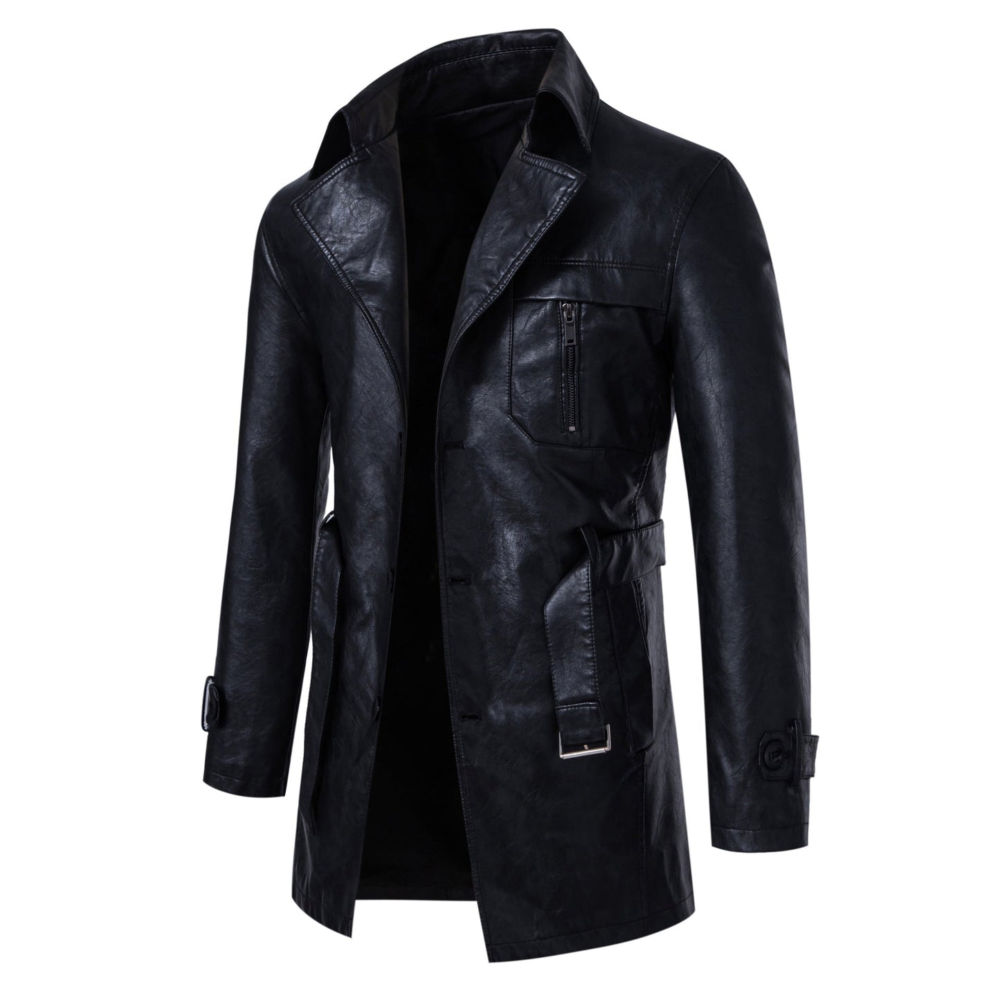 Herren Lederjacke Modern mit Reißverschluss Stehkragen Schwarz