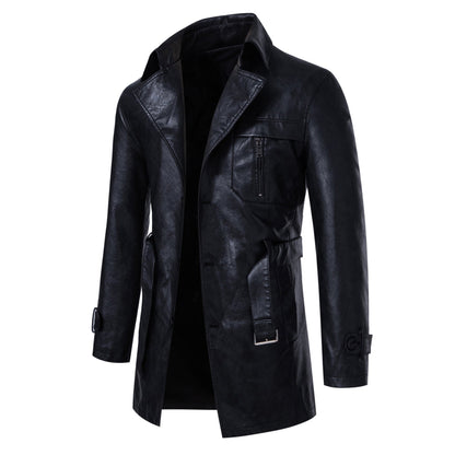 Herren Lederjacke Modern mit Reißverschluss Stehkragen Schwarz