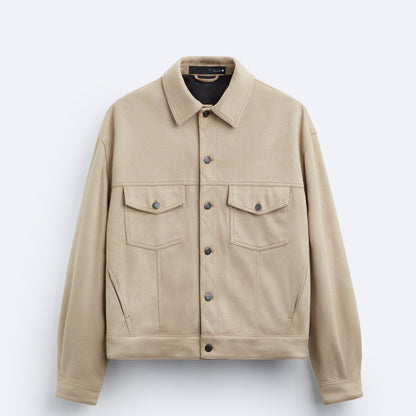 Herren Lederjacke Lässig Wildleder Modern Schnitt