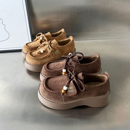 Damen Sneaker Mokassin Bequem Plateau Sohle Schnürsystem