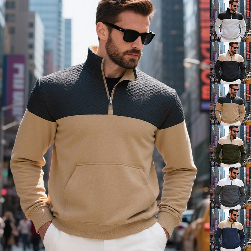 Herren Fleece Pullover Modern mit Hochkragen Schwarz