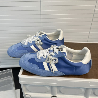 Damen Sneaker Elegant mit Perlen Dekoration Modern