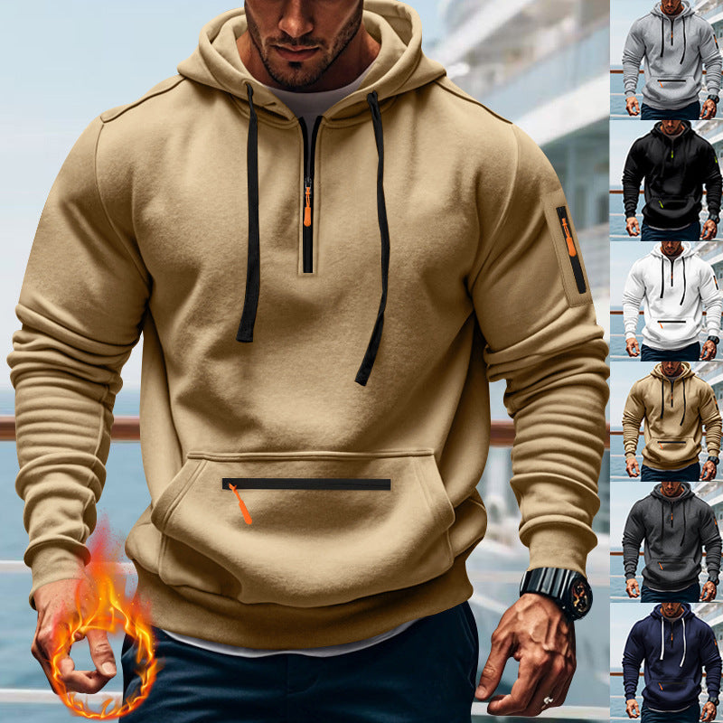 Herren Hoodie Sportlich Reißverschluss Taschen Grau - BerlinGlamour
