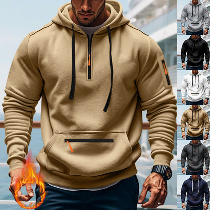 Herren Hoodie Sportlich Reißverschluss Taschen Grau - BerlinGlamour