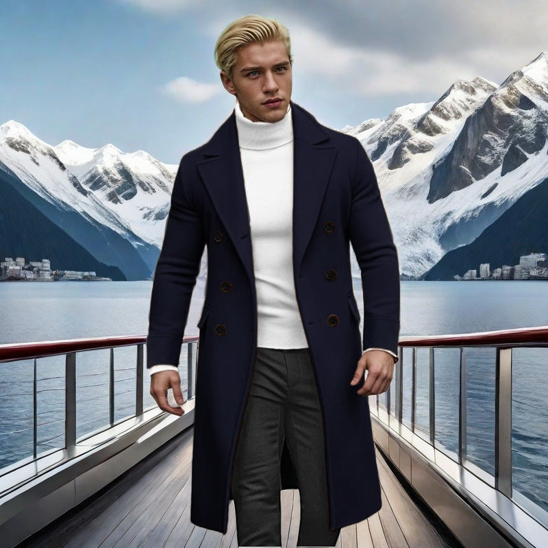 Herren Mantel Eleganter Doppelt-Knopf-Hochkragen-Schwarz