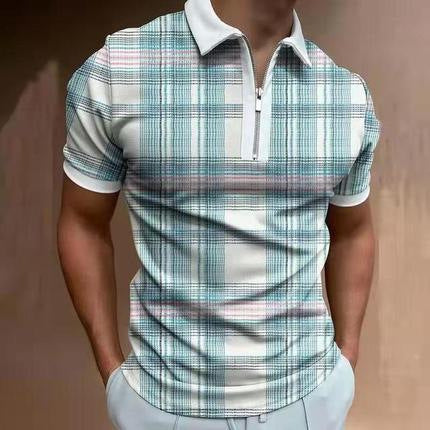 Herren Poloshirt Modern Stehkragen Reißverschluss Slim Fit