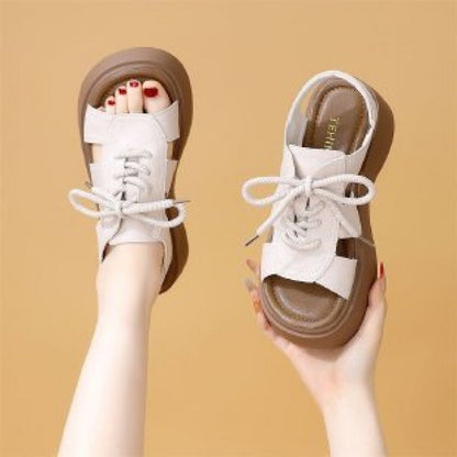 Damen Sandalen Sportlich Komfortabel Schnürsenkel