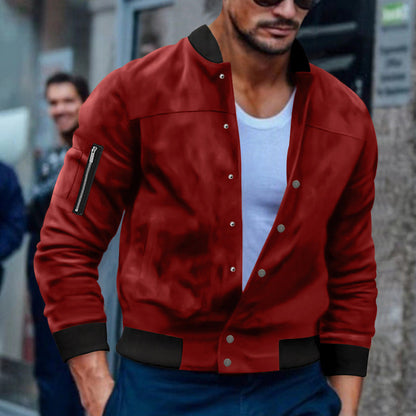Herren Bomberjacke Reißverschluss Taschen Modern Schwarz