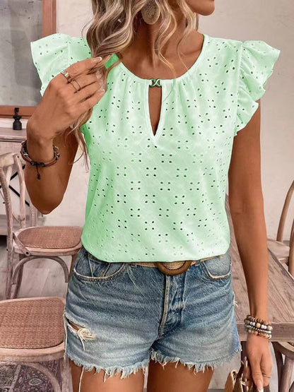 Damen Bluse Rüschendetails Lochstickerei Elegant