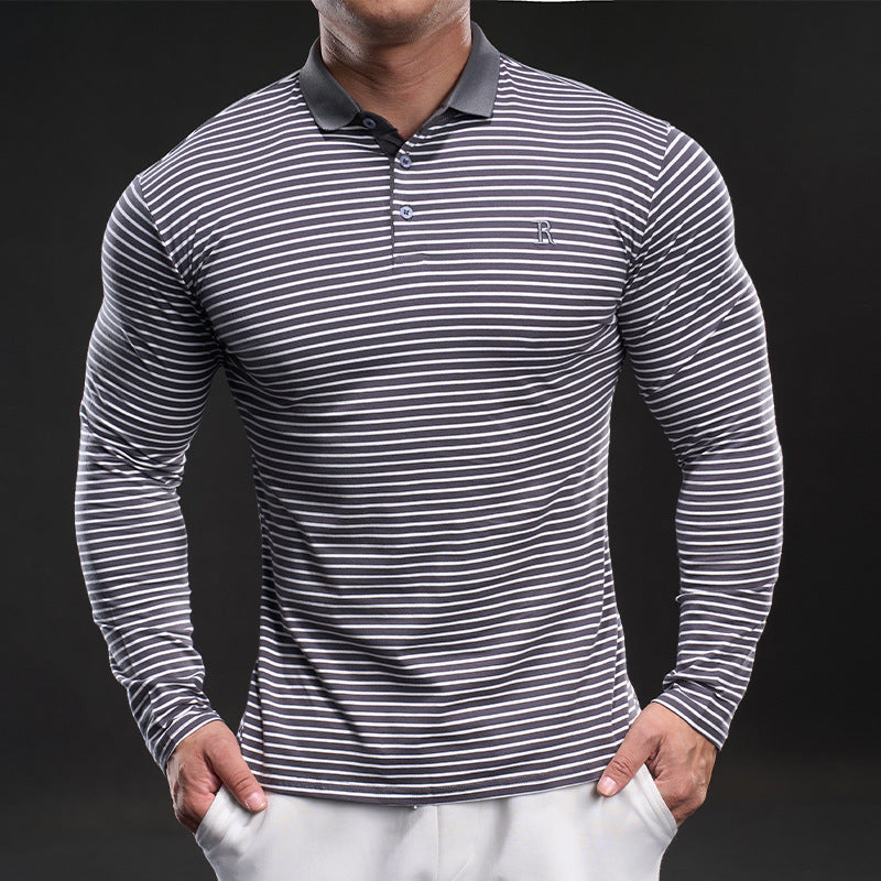 Herren Poloshirt Langarm mit feinen Streifen Modern - BerlinGlamour