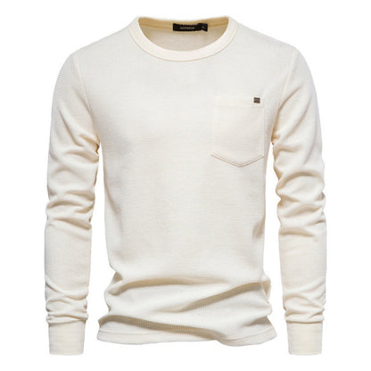 Herren Langarmshirt Waffelstruktur mit Brusttasche Modern
