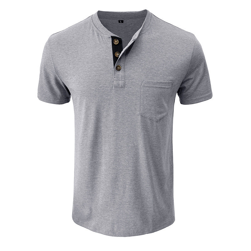 Herren T-Shirt Henley Style Knopfleiste Brusttasche Casual