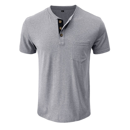 Herren T-Shirt Henley Style Knopfleiste Brusttasche Casual