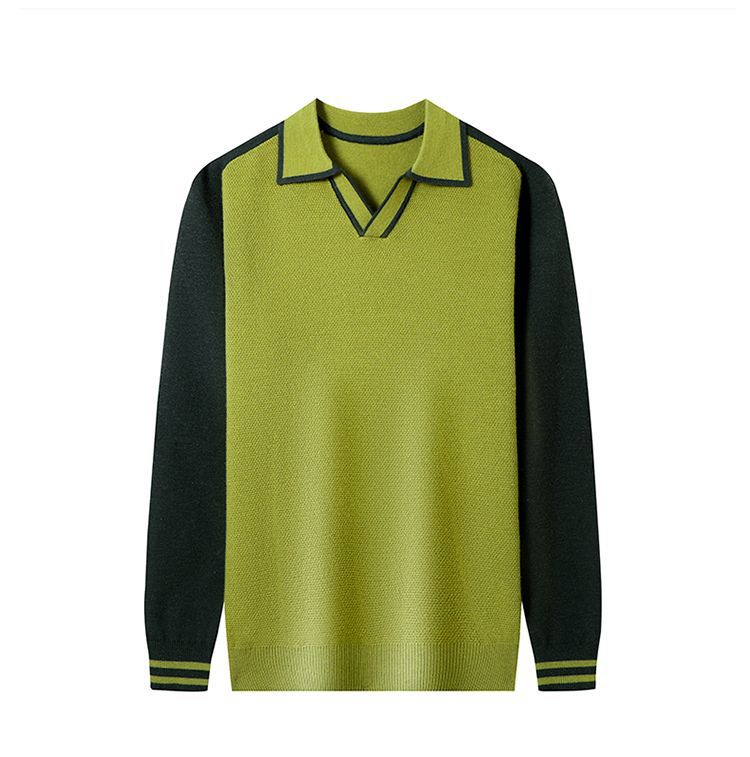 Herren Pullover Feinstrick V-Ausschnitt Modern Kontrast