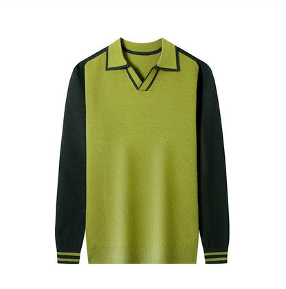 Herren Pullover Feinstrick V-Ausschnitt Modern Kontrast