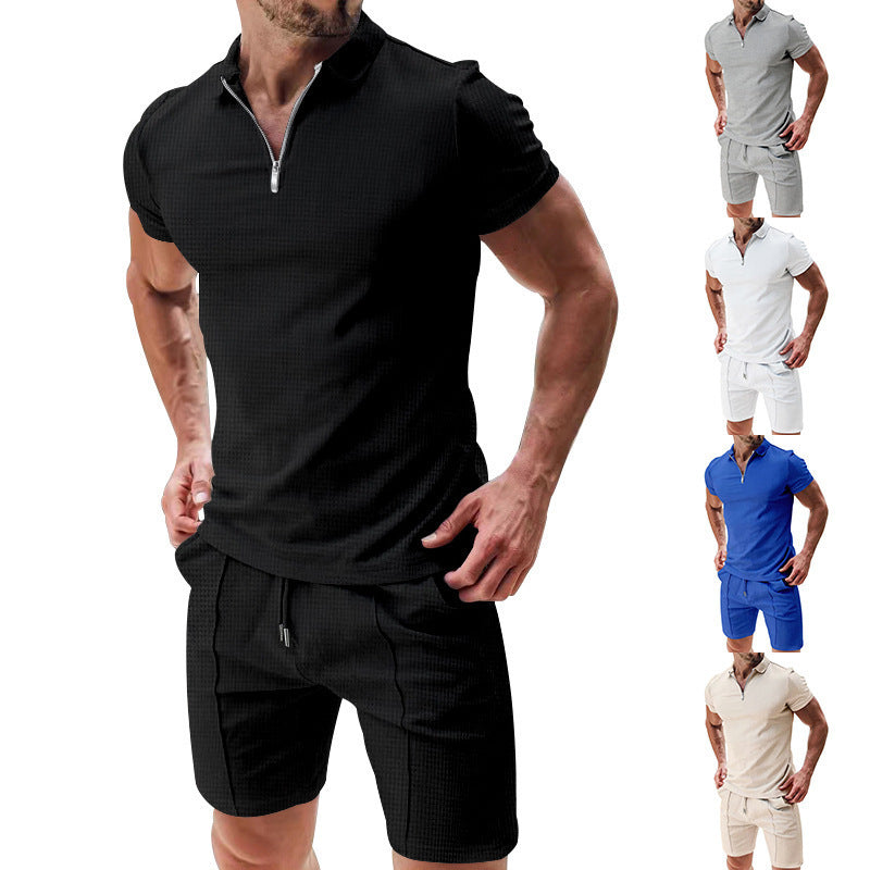 Herren Sportshirt Kurzarm mit Reißverschluss und passenden Shorts