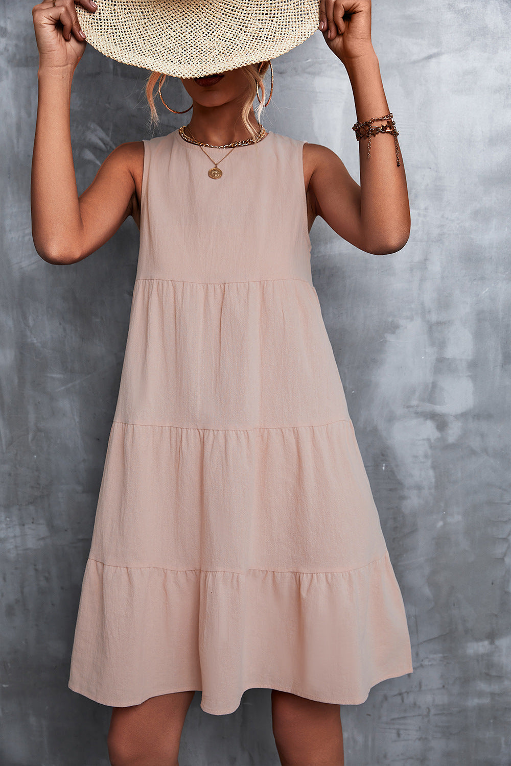 Sommerkleid Damen A-Linie Ärmellos Voluminöser Rock